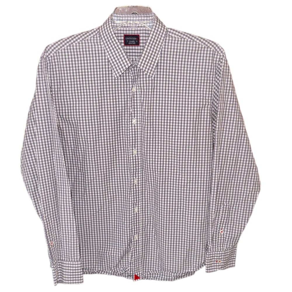 Men's UNTUCKit Grey/Brown/Cream Plaid Button Down Dress Shirt 100% Cotton‎ SZ XL
